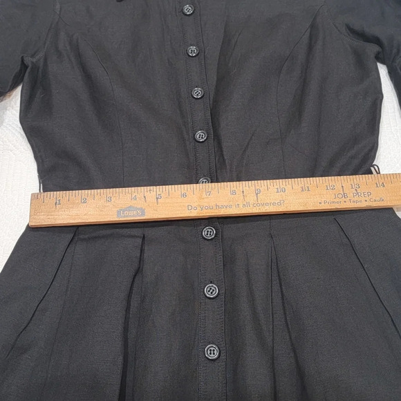 Oscar De La Renta Linen Blend Black Dress Button Front Flare 3/4 Sleeve Size 4 - Picture 14 of 16